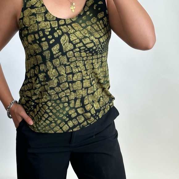 Cute Y2K Green Stretch Knit Printed Top Sleeveless Tank Top Summer Size/M-L - Picture 2 of 9
